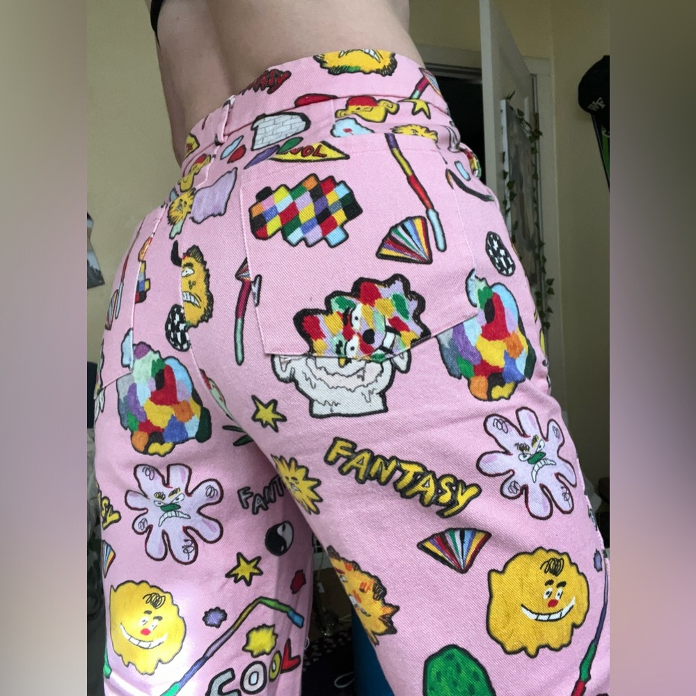 Pink Art Graffiti Canvas Pants